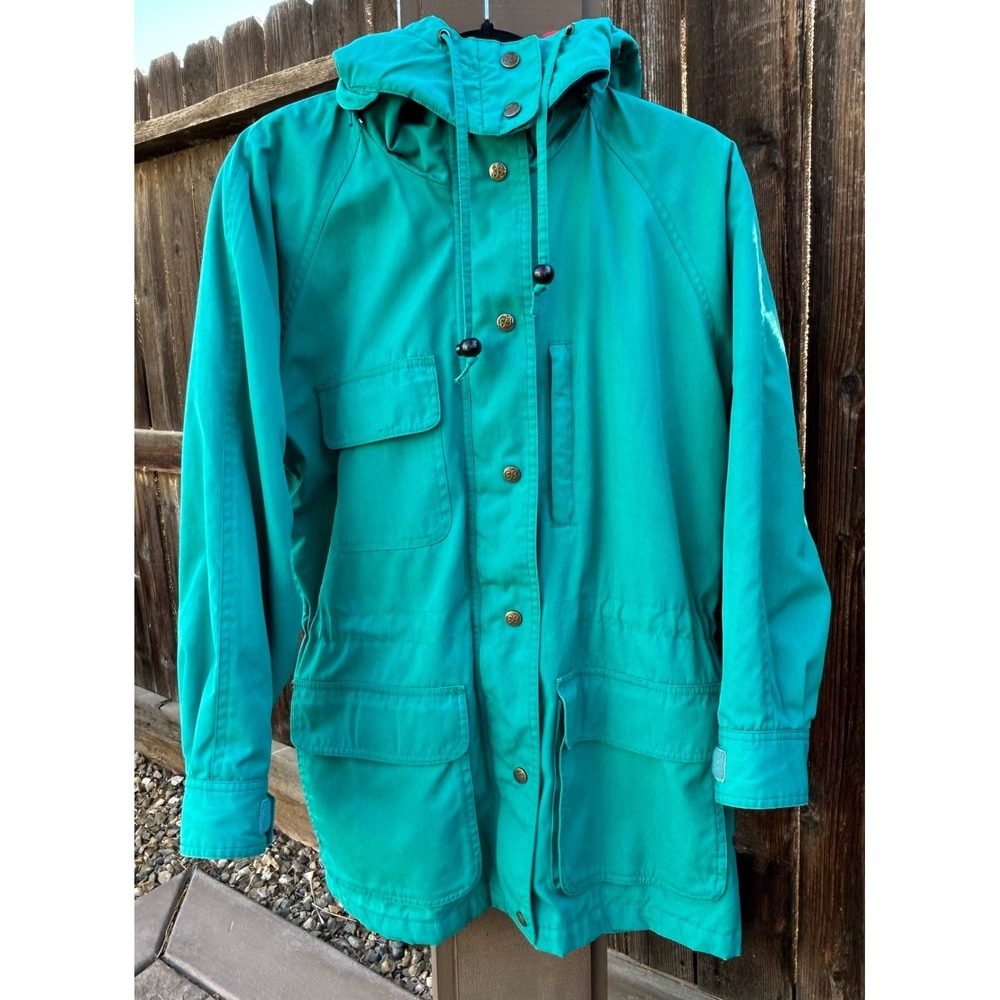 Vintage 90s Eddie Bauer Womens Small Teal Wool Plaid Lined Hooded Parka Jacket
